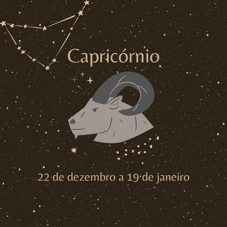 signo-capricornio fundo estrelado com o símbolo e as datas do signo de Capricórnio